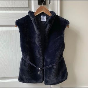 Kids Faux Fur Vest in Navy, size 12